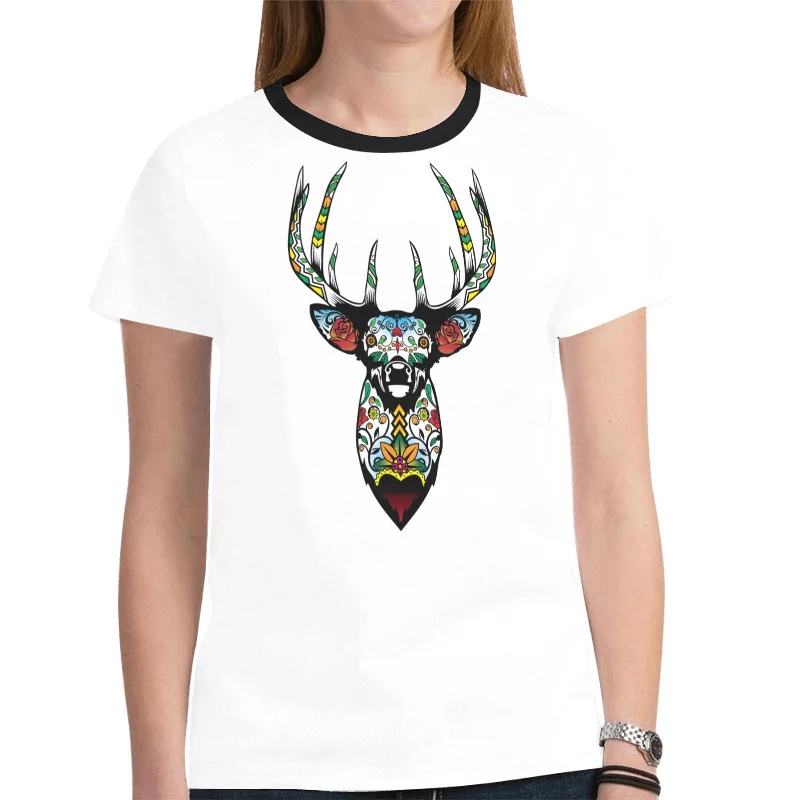 Elk Spirit Guide (White) T-shirt for Women Nylon Fabric Polyester Fabric Spandex Fabric