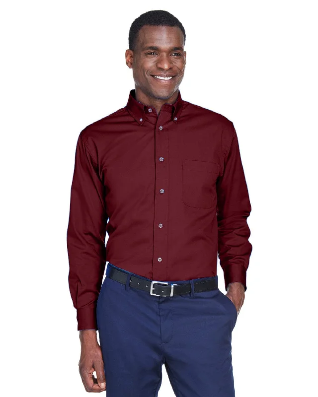 Harriton Long Sleeve Stain-Release Twill Shirt | Wine Oversized T-Shirt Spandex breathable