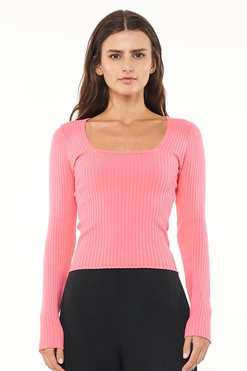 Spritz Rib Knit Top  Camellia Round Neck Knit Blouse