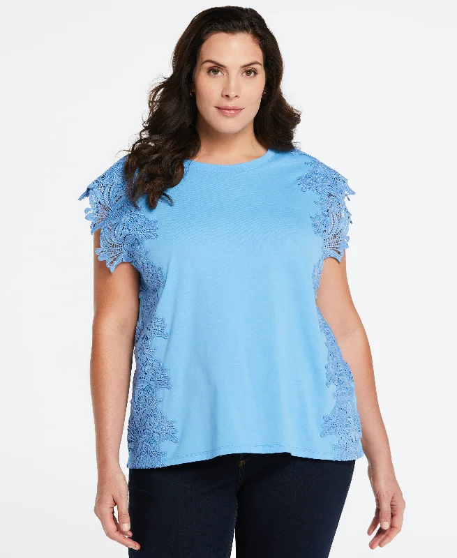 Plus Size Knit Top with Lace Detail Lavender Knit Shirt