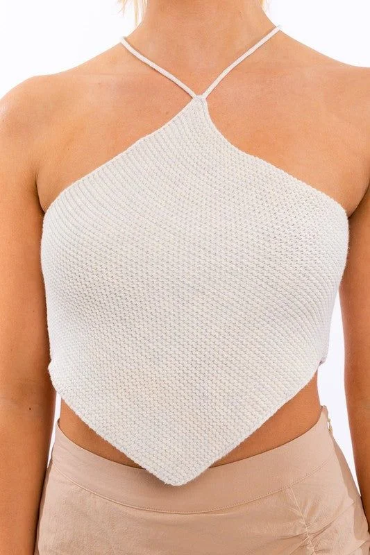 LE LIS Halter Crochet Knit Top Soft Knit Shirt