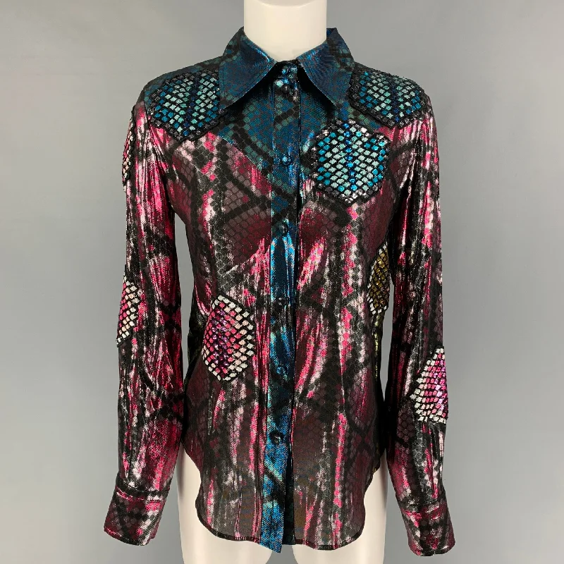 MARC JACOBS Size 2 Multi-Color Silk Polyester Sequin Print Button Up Shirt Anti-Pilling Machine Wash Handmade