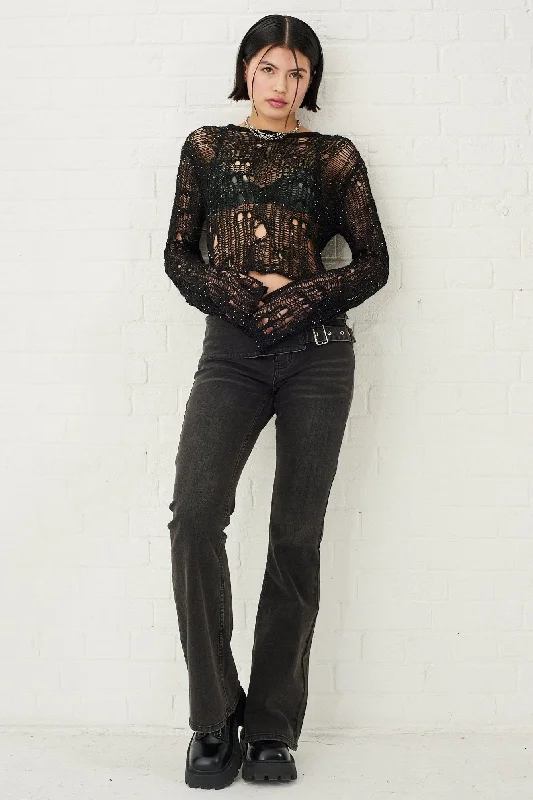 Minx Sequin Sheer Knit Top Hemp Knit Blouse