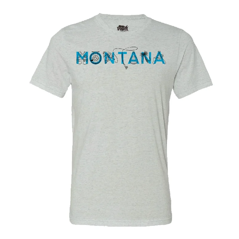 Montana Fishing Icons Crewneck Tee (Unisex) Jersey Fabric Tulle Fabric Batik Fabric