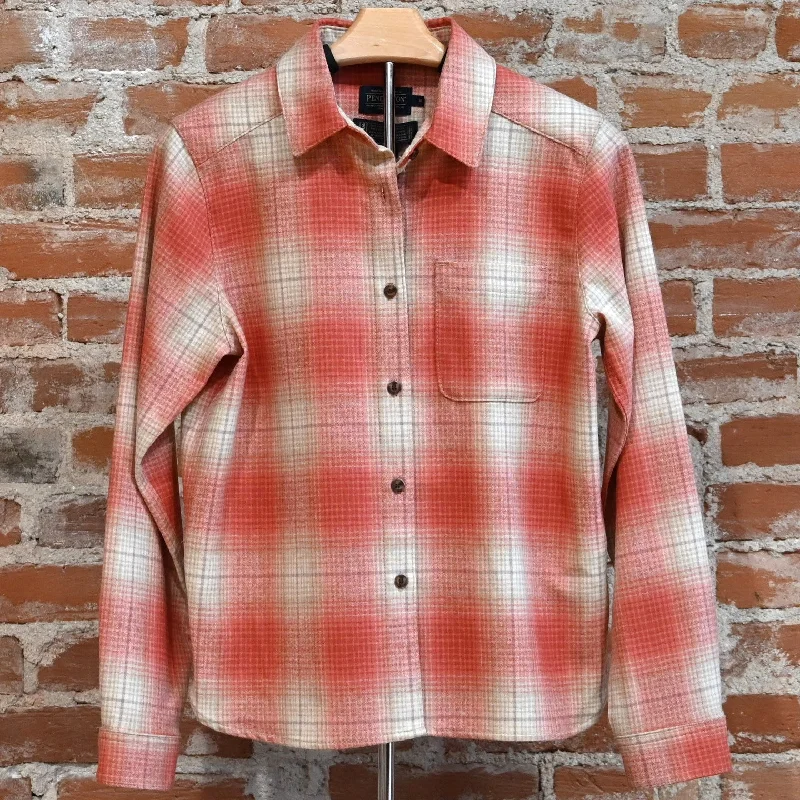 Ladies Pendleton Cropped Lodge Shirt in Coral Ombre Plaid Nylon Fabric Polyester Fabric Spandex Fabric