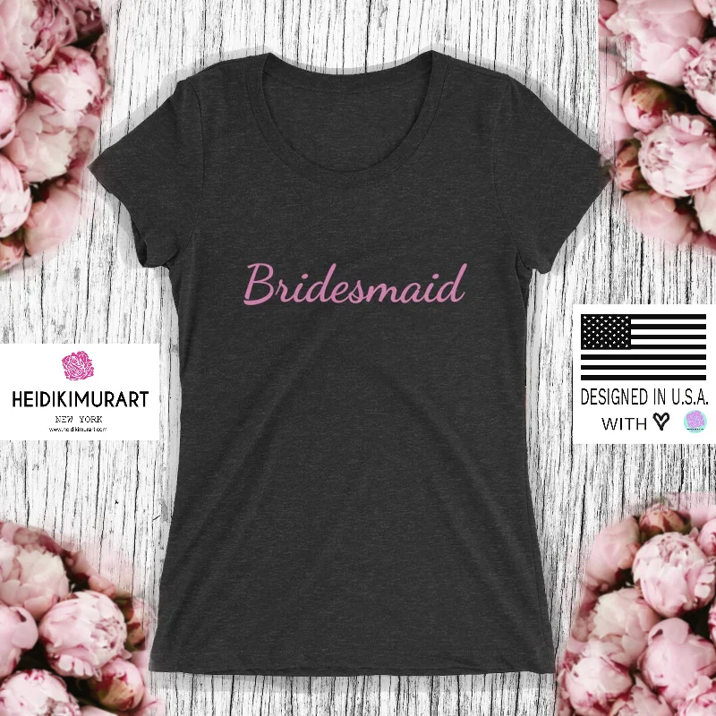 Pink Bridal Shirt, Best Bridesmaid/ Customizable Text Shirt, Best Fitted Soft Breathable Ladies' Short Sleeve T-Shirt Polka Dot Checkered Tartan