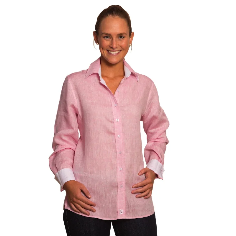 Kate Pink Linen Shirt Houndstooth Herringbone Solid