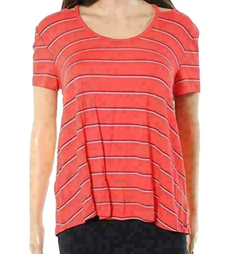 PINK ROSE Striped Scoop Neck Women's Medium Cutout Knit Top Fashion Knit Shirt