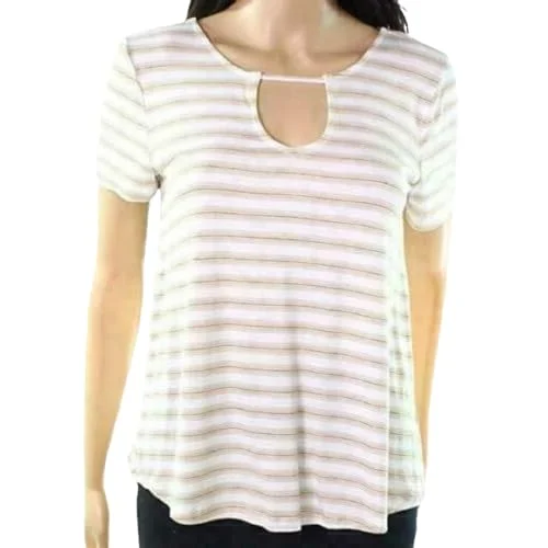 PINK ROSE Women's Medium Stripe Printed Cut Out Knit Top Elegant Knit Top