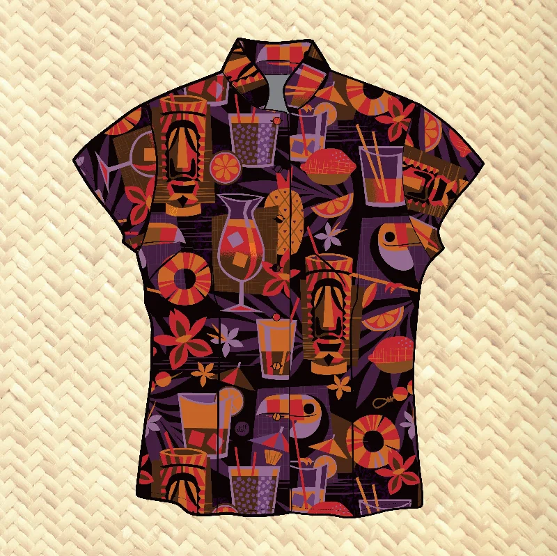 LAST CHANCE, 'Toucan Trader' Classic Aloha Button Up-Shirt - Womens Print Jacquard Patchwork