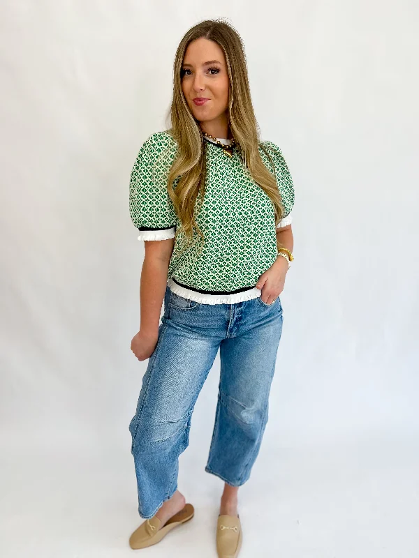 Pretty Posh Knit Top-Green Polka Dot Knit Top