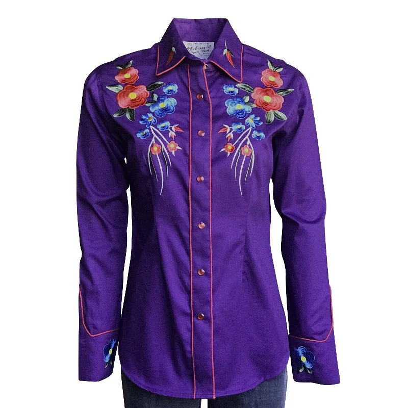 Rockmount Ranch Wear Womens Purple Vintage Floral Bouquet Embroidered Western Shirt Seamless Knitted Crochet