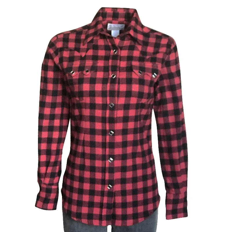 Rockmount Ranch Wear Womens Red Buffalo Check Flannel Shirt Graphic T-Shirt Round Neck Polyester