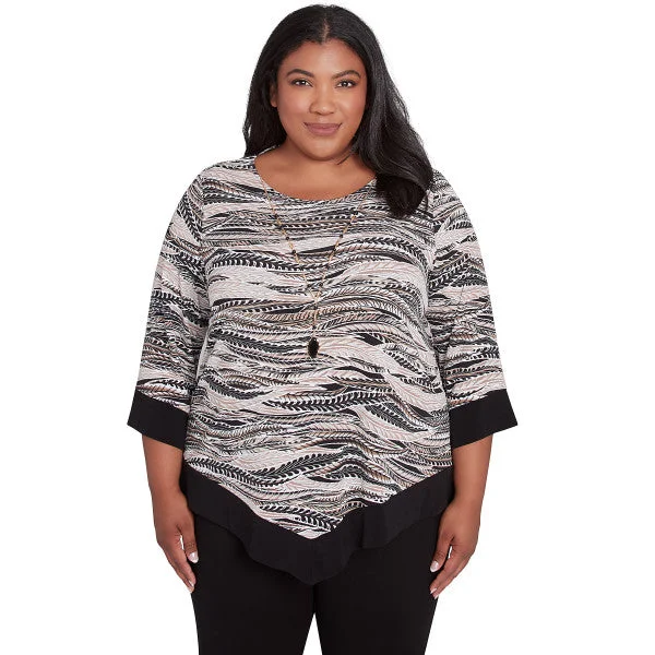 Romancing The Stone Feathers With Trim Knit Top Plus Size Pink Knit Top