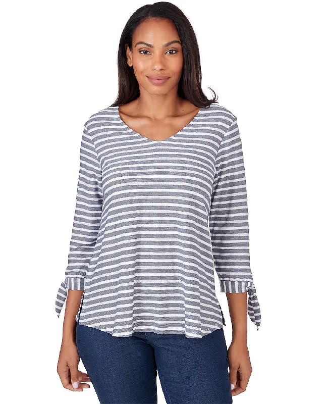 Ruby Road Blue Horizon Ribbon Stripe Knit Top Branded Knit Top