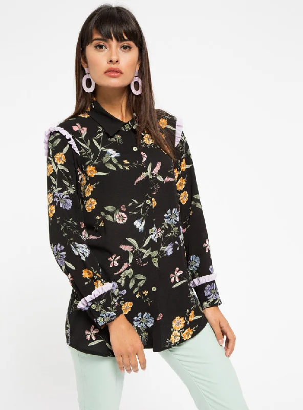 Lilac Frill Detail Floral Shirt Modern Contemporary Chic Modern Contemporary Chic