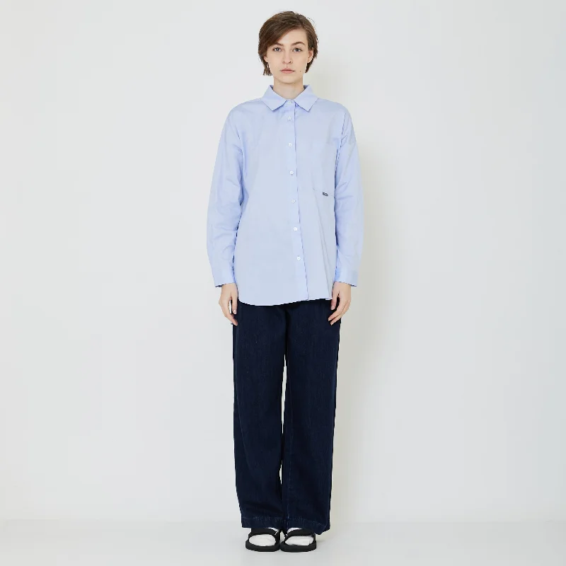 Women Oversized Shirt - Light Blue - SW2402034B Welt Pockets Slit Pockets Flap Pockets