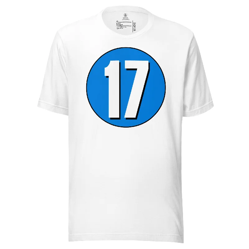 Unisex t-shirt: White on Blue 17 Basic T-Shirt Crew Neck Short Sleeve