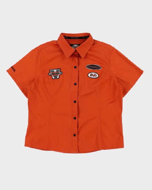 Vintage Y2k 00s Harley Davidson Orange Shirt - XL Front Pockets Side Pockets Patch Pockets