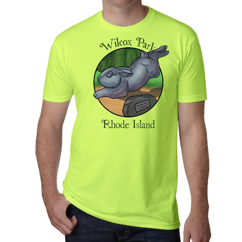 Wilcox Park Rabbit Neon Heather Green Unisex Tee Ribbed T-Shirt High Neck Heavyweight