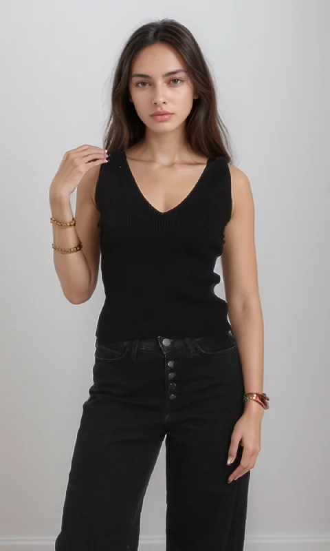 Women Fitted Knit Top (Black) High Neck Knit Top