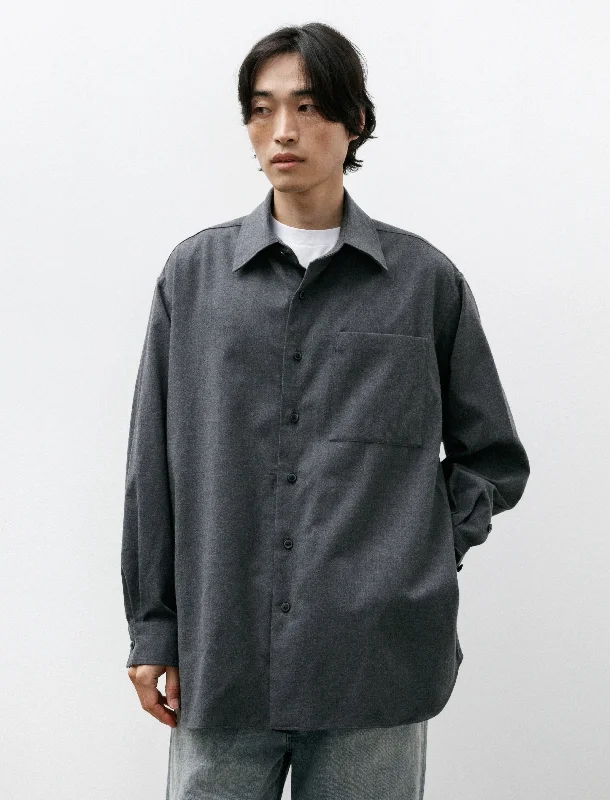 Brushed Wool Big Shirt Charcoal Grey Notch Collar Peter Pan Collar Cowl Neck