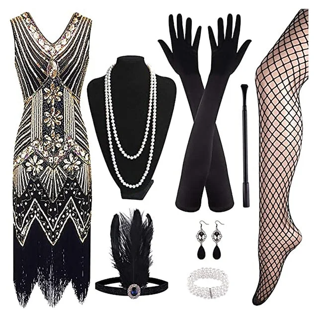 1920s The Great Gatsby Outfit Sheath/Column V-Neck Sequins Vintage Dresses Tunics Versatile stylish