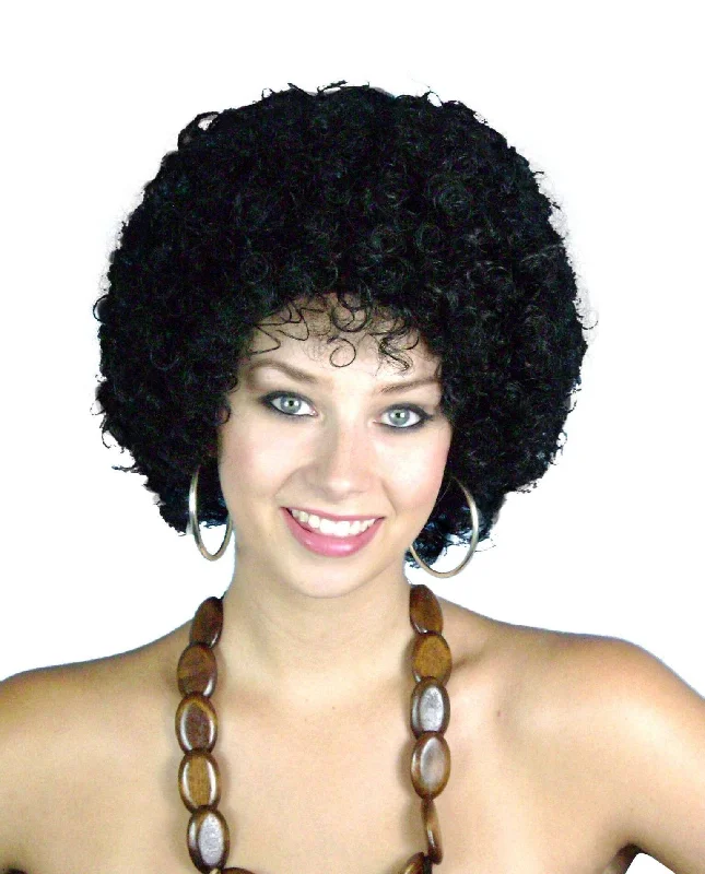 Afro Funky Adult Wig Black 70's Disco Fancy Dress Costume Accessory Tunics Travel practical