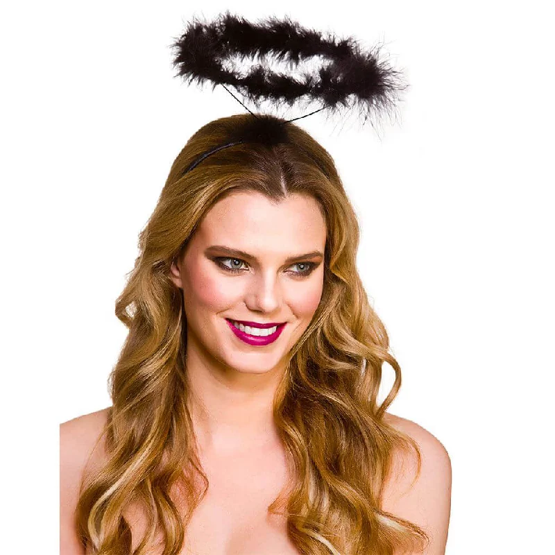 Adults Feather Halo Angel Devil White Black Fancy Dress Cowl Neckline Elegant