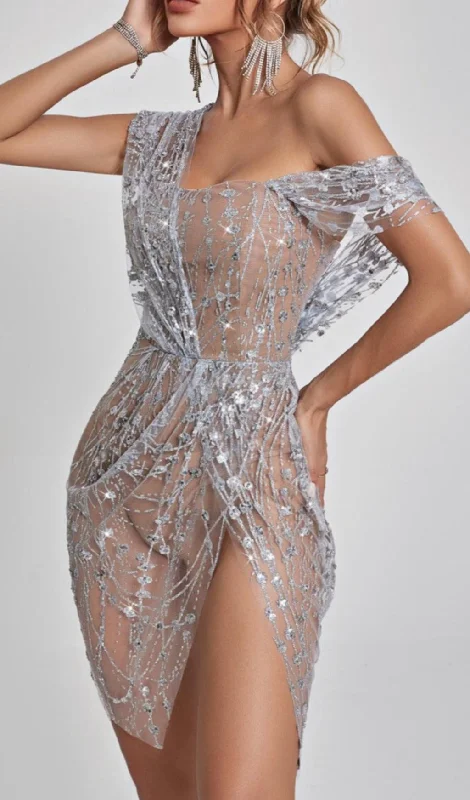SPLIT SEQUIN MINI DRESS A-Line Day Work A-Line Day Work