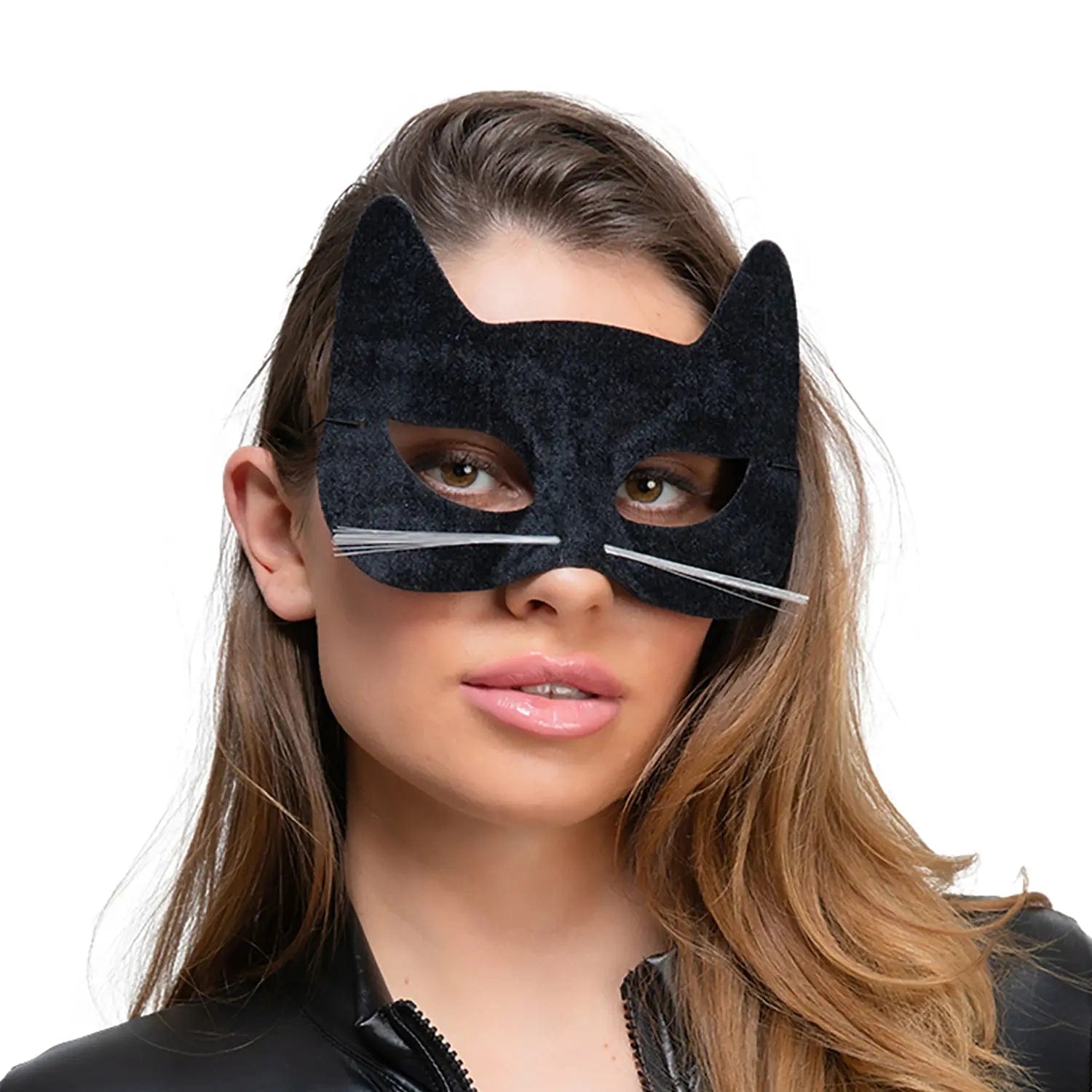 Black Velour Cat Mask Masquerade Ball Halloween Party Fancy Dress Tunics Gym athletic