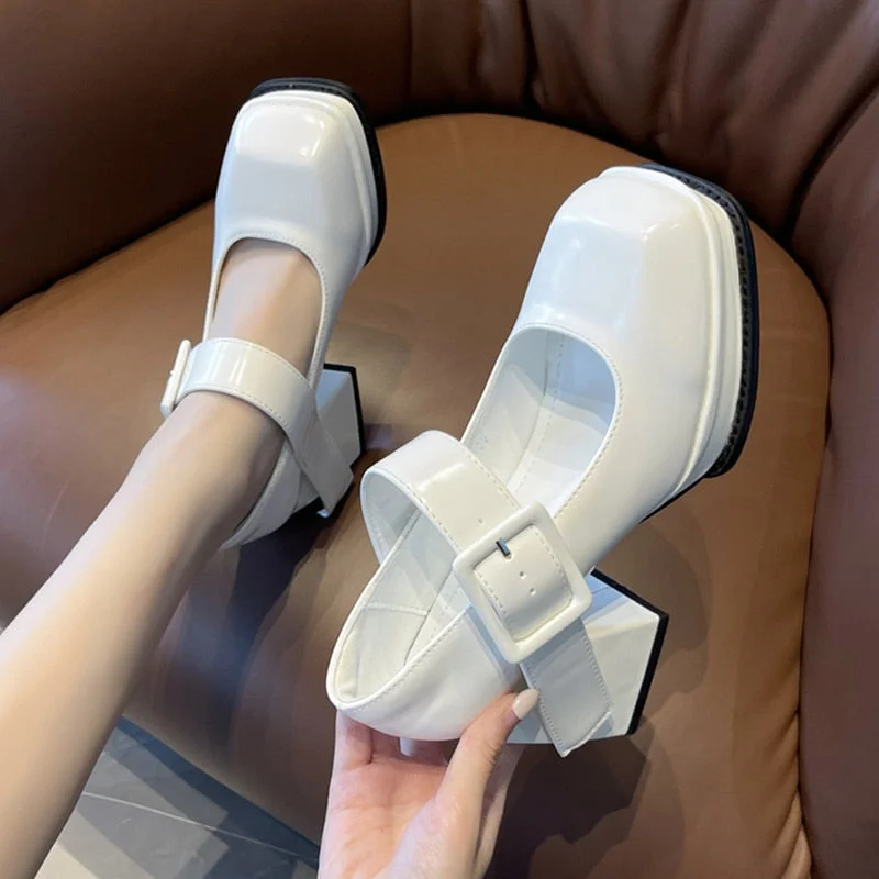 Black White Platform Mary Jane Shoes for Women Heels Retro Square Toe Buckle Women Pumps  Super High Heels Dress Shoes Tunics Exclusive limited