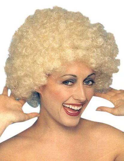 Afro Blonde Costume Wig 1970's Fancy Dress Tunics Luxurious high-end