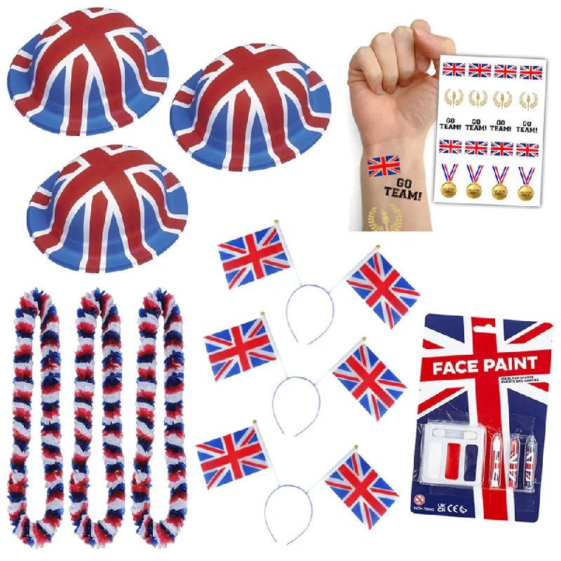 Team GB British Union Jack Fancy Dress Sport Supporter Pack Tunics Prom sequined