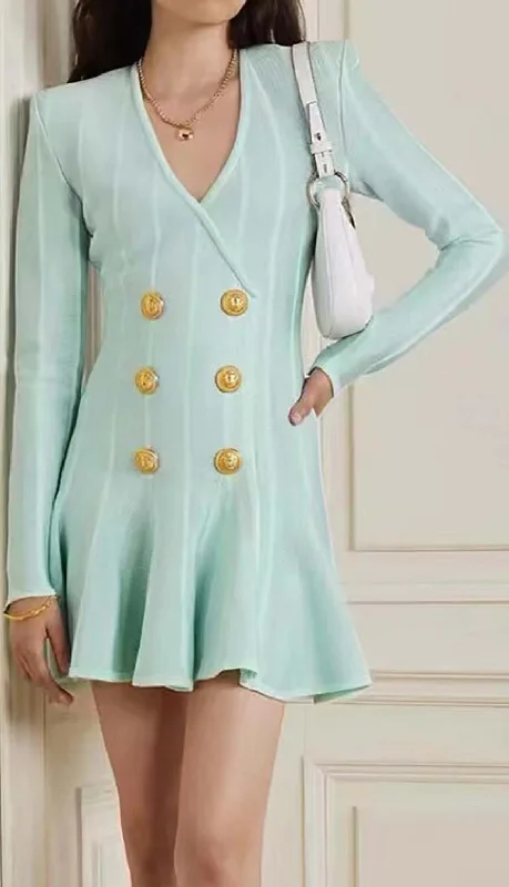 BUTTON-EMBELLISHED MESH MINI DRESS IN MINT Tunics Stylish modern Tunics Stylish modern