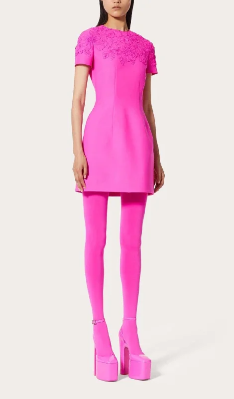 EMBROIDERED WAIST-TIGHTENING MINI DRESS IN PINK Tunics Versatile functional Tunics Versatile functional