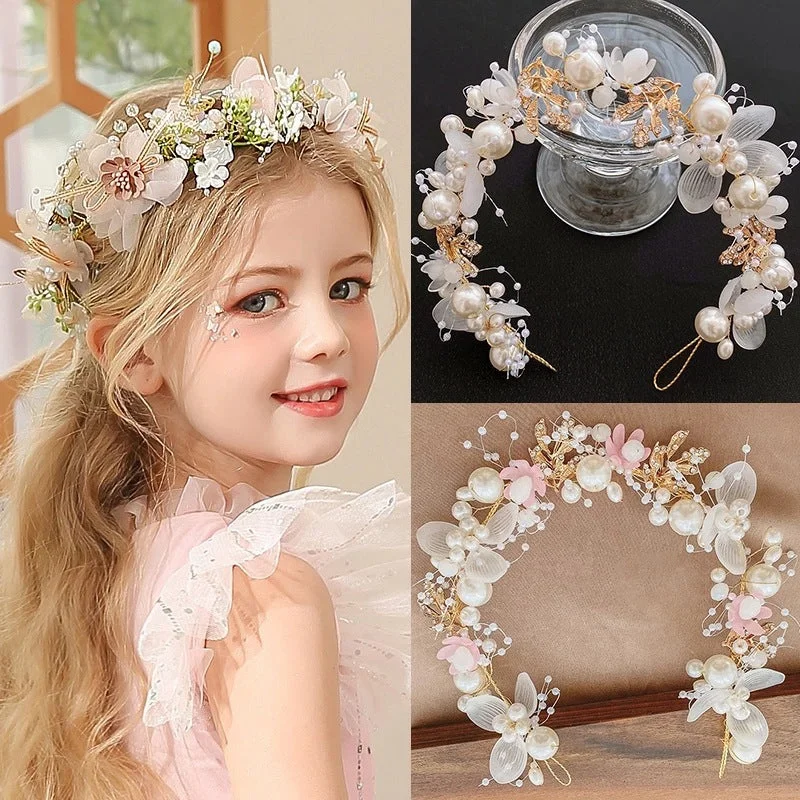 Forest Style Children's Headdress Princess Garland Pearl Butterfly Headband Tunics Versatile functional