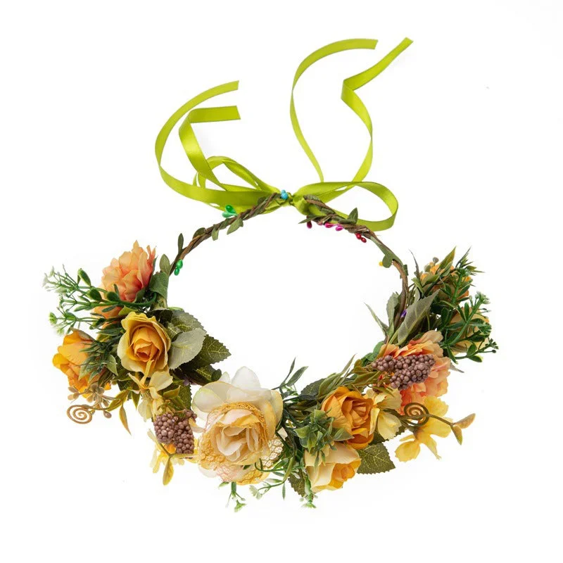 Forest Style Rose Garland Female Bohemian Simulated Fabric Grass Ring Creative Photo Garland Headdress Tunics Practical easy-care