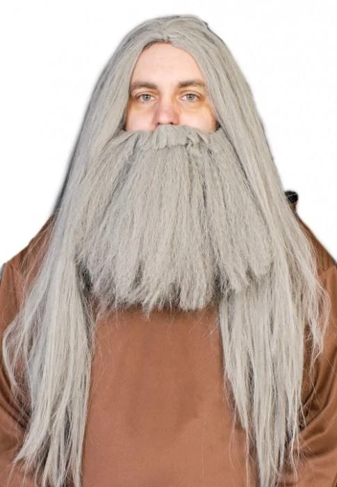 Grey Wizard Wig and Beard Costume Fancy Dress Set Tunics Practical easy-care