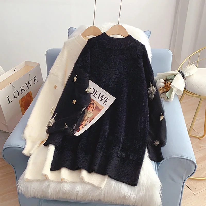 Imitation mink soft waxy sweater dress loose lazy style  4938 Tunics Versatile stylish Tunics Versatile stylish