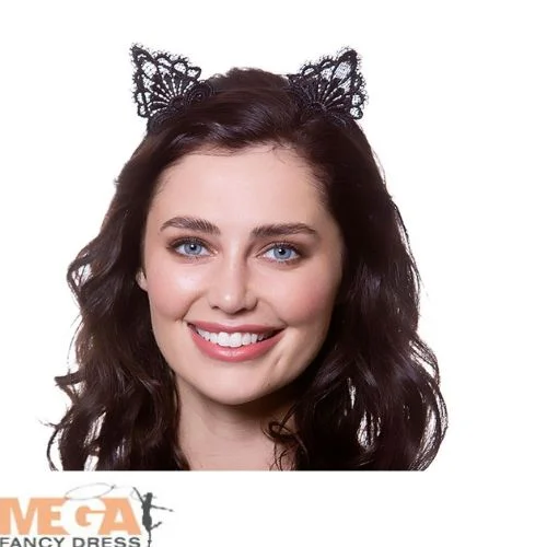 Ladies Animals Black Lace Cat Ears Fancy Dress Costume Accessory Tunics Canvas sturdy