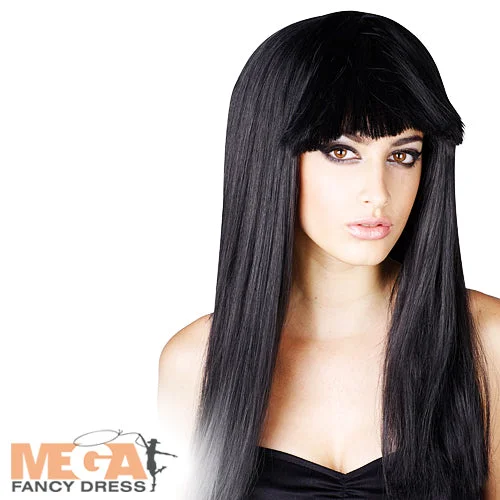 Ladies Black Long Fringe Wig Vampire Halloween Fancy Dress Costume Accessory Tunics Cozy comfortable