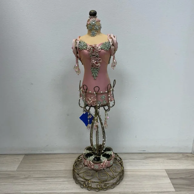 Pink-Multi Beaded Metal Dress Form Shape Jewelry Stand Tunics Stylish modern