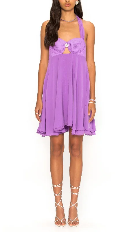 PLEATED HALTER MINI DRESS IN PURPLE Tunics Cozy comfortable Tunics Cozy comfortable