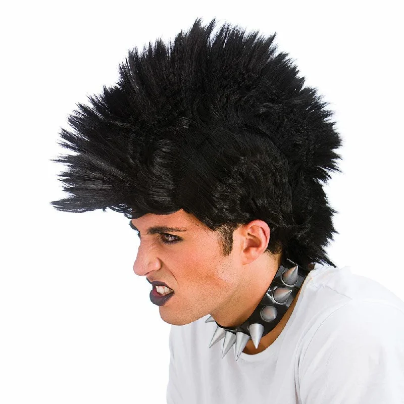 Punk Rocker Black Mohican Wig Spiky Hair Fancy Dress Tunics Business professional