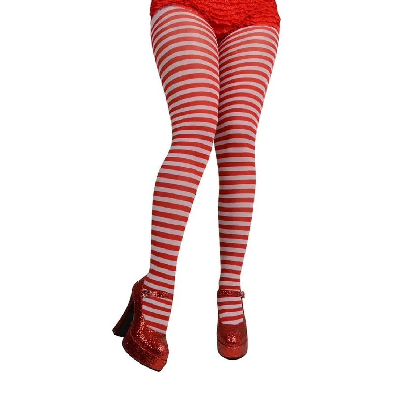 Red White Candystripe Tights Hosiery Halloween Fancy Dress Tunics Luxurious high-end