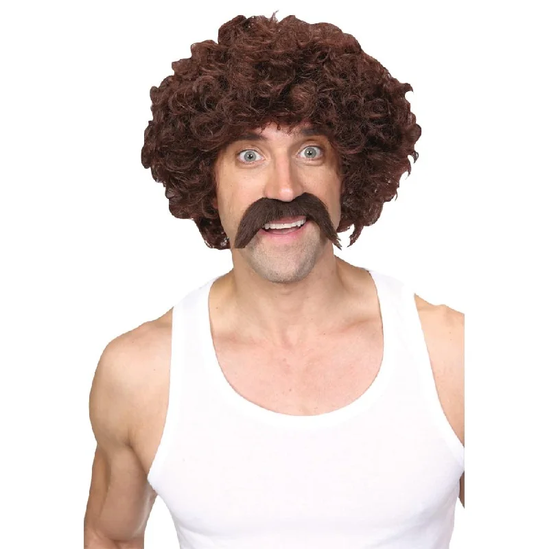 Retro Perm Wig and Moustache Set 118 70s Scouser Fancy Dress Tunics Wedding white