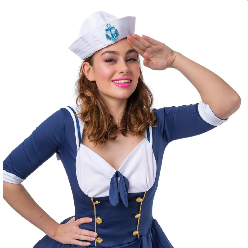 Sailor Hat White Doughboy Cap Blue Anchor Fancy Dress Tunics Evening elegant