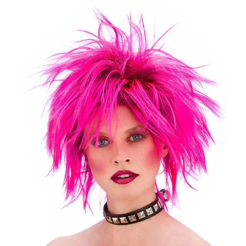 Short Pink Punk Rocker Wig 1980s Fancy Dress Halloween Tunics Winter warm