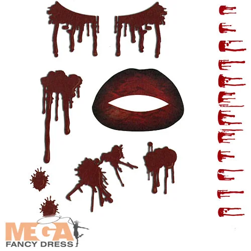 Vampire Tattoos Halloween Fancy Dress Scary Gorey Costume Accessory Tunics stripes playful